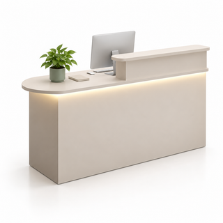 Rounded Reception Counter with Raised Shelf and LED Lighting — Beige, Left Type