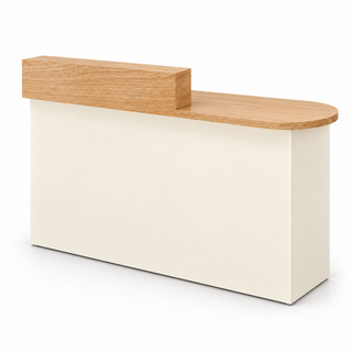 Rounded Reception Counter with Side Cabinet & Open Storage 自然木加米色-左款