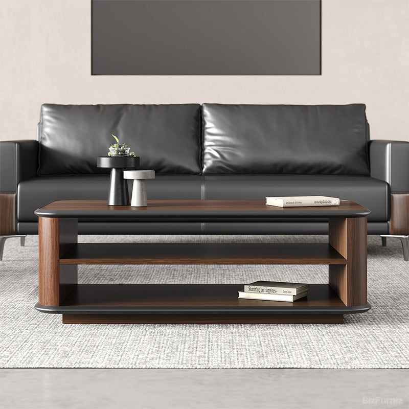 120cm Dark Walnut Coffee Table with Dual-Tier Storage Shelves for Office Reception Areas and Living Rooms product view 3