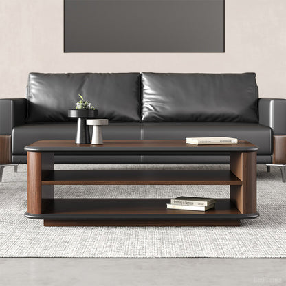 120cm Dark Walnut Coffee Table with Dual-Tier Storage Shelves for Office Reception Areas and Living Rooms product view 3