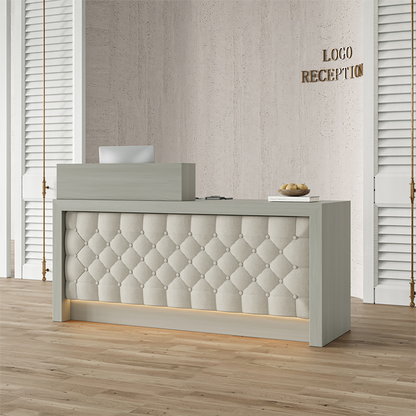reception desk with tufted front panel
