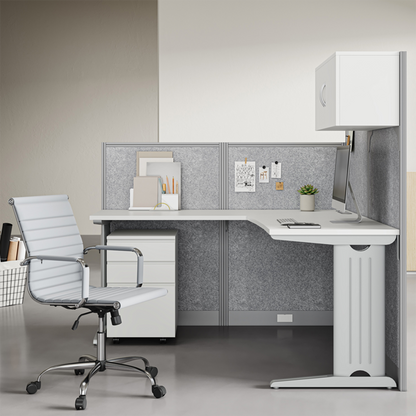 Modular L-Shaped Office Desk with Integrated Storage and Felt Acoustic Panels product view 4