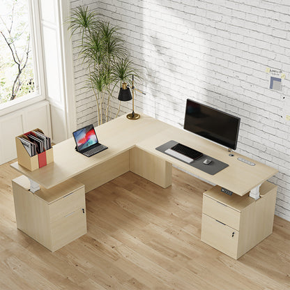 Executive L-Shaped Standing Office Desk with Dual Integrated Mobile File Cabinets, Expansive Sit-Stand Corner product view 5