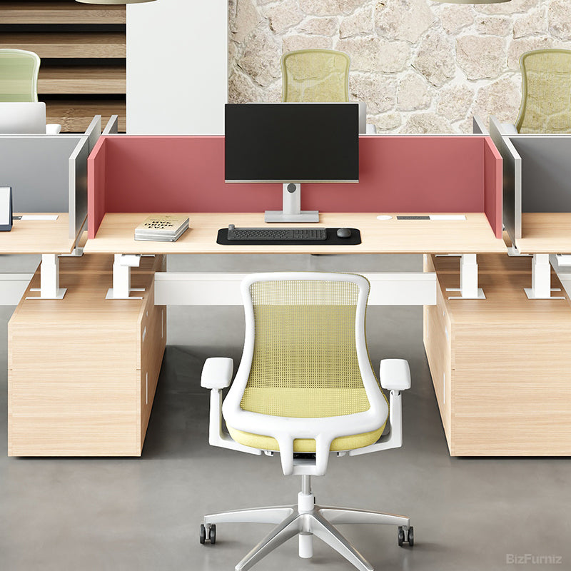 Modern Ergonomic Sit-to-Stand Office Desk with Integrated Storage and Central Privacy Screens product view 5