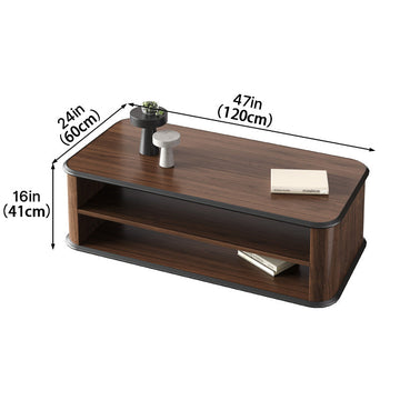 120cm Dark Walnut Coffee Table with Dual-Tier Storage Shelves for Office Reception Areas and Living Rooms product view 2