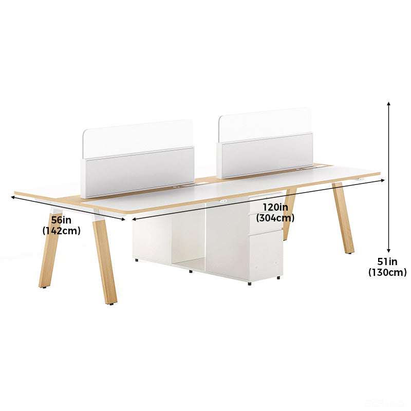 Dual-Station Modular Office Desk with Integrated Storage and White Privacy Screens product view 2