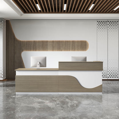Sleek Modern Reception Desk with Raised Counter and Lockable Drawer product view 12
