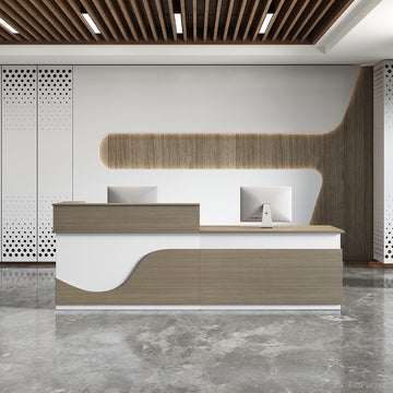 Sleek Modern Reception Desk with Raised Counter and Lockable Drawer product view 2