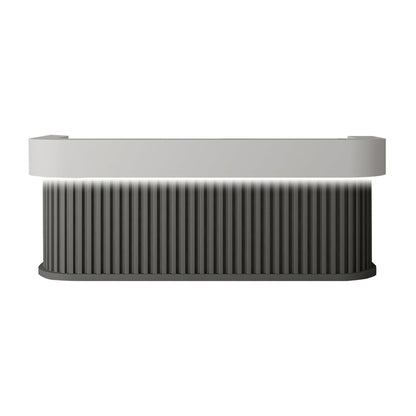 White and grey curved reception desk with fluted front