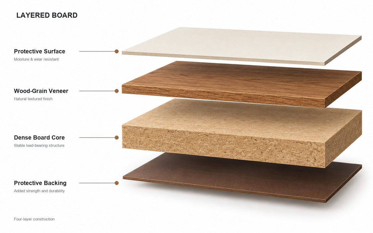 Layered Engineered Wood with Wood-Grain Veneer