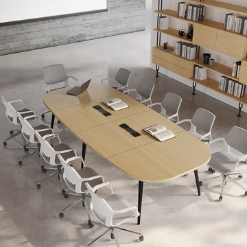 Wood Conference Table with Chairs, Overhead View