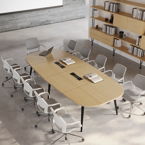 Wood Conference Table with Chairs, Overhead View