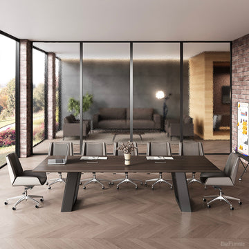 Dark Wood Rectangular Conference Table, Full Front View