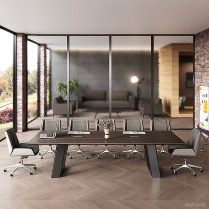 Dark Wood Rectangular Conference Table, Full Front View