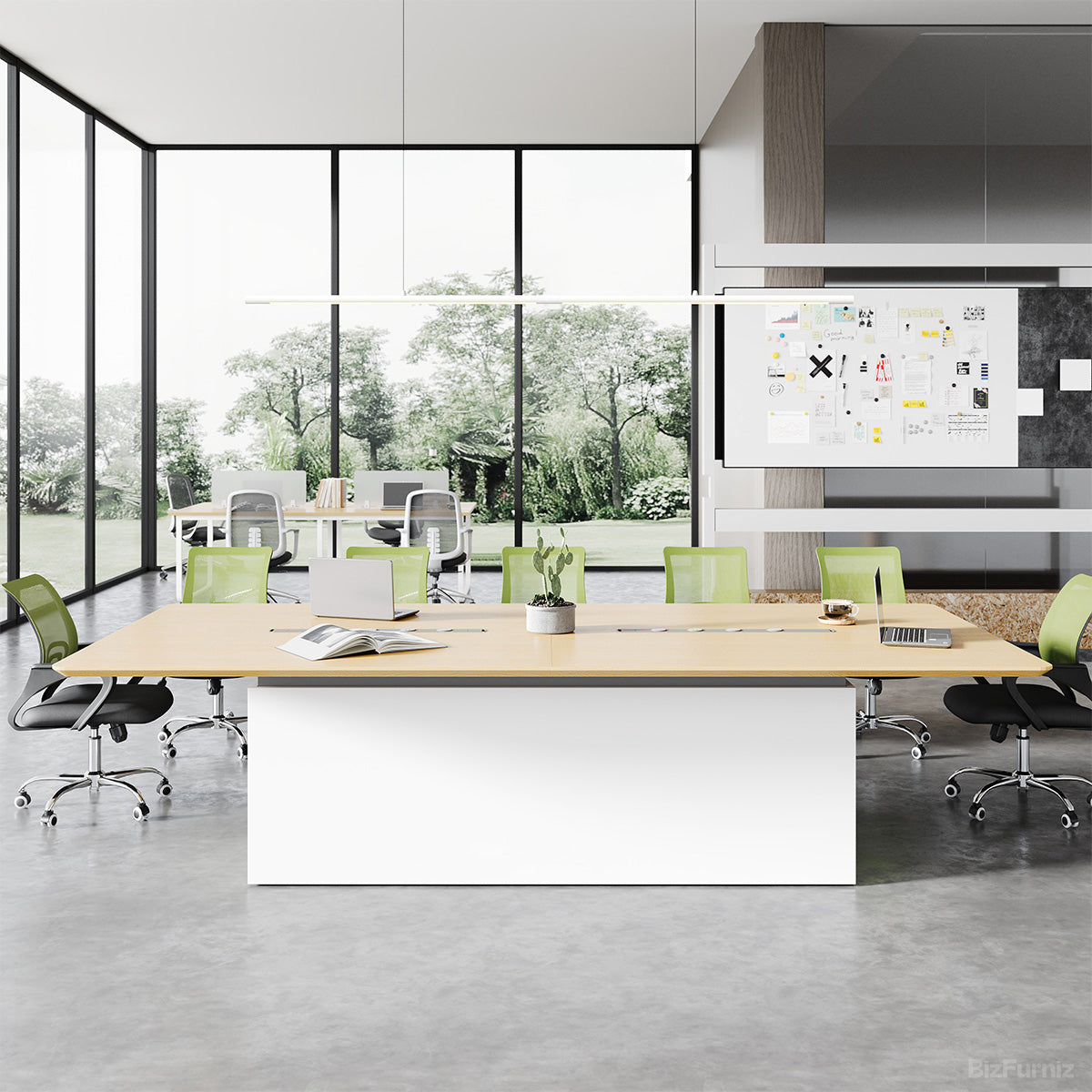 Light Wood Office Conference Table, Straight Front View