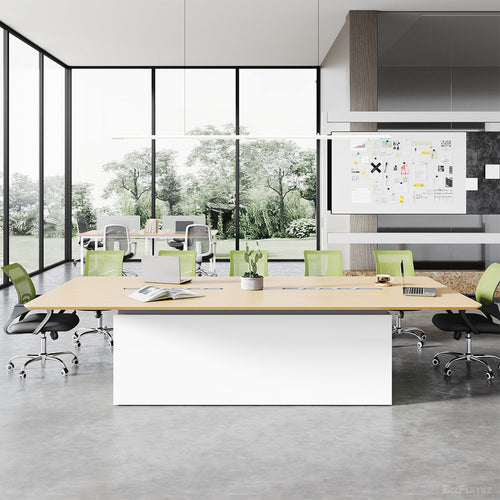 Light Wood Office Conference Table, Straight Front View