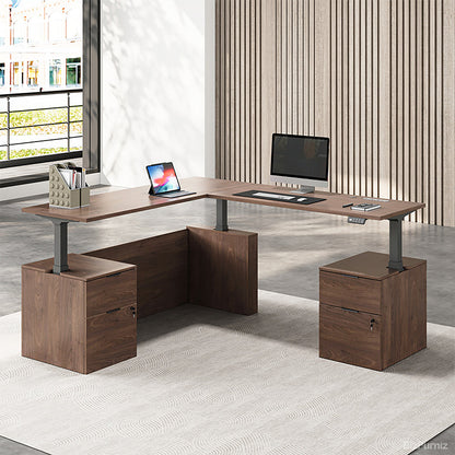 Executive L-Shaped Standing Office Desk with Dual Integrated Mobile File Cabinets, Expansive Sit-Stand Corner product view 3
