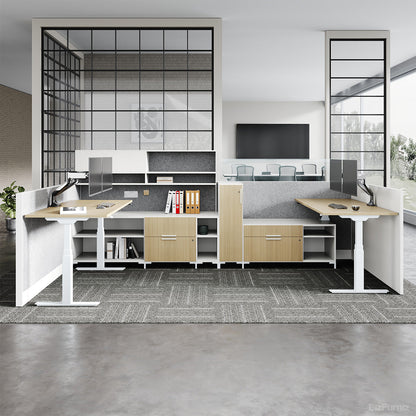 Dual Sit-Stand Office Desk Workstation, No Chairs, Front View