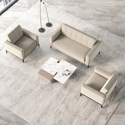 3-Piece Beige Living Room Set with Coffee Table, Overhead View