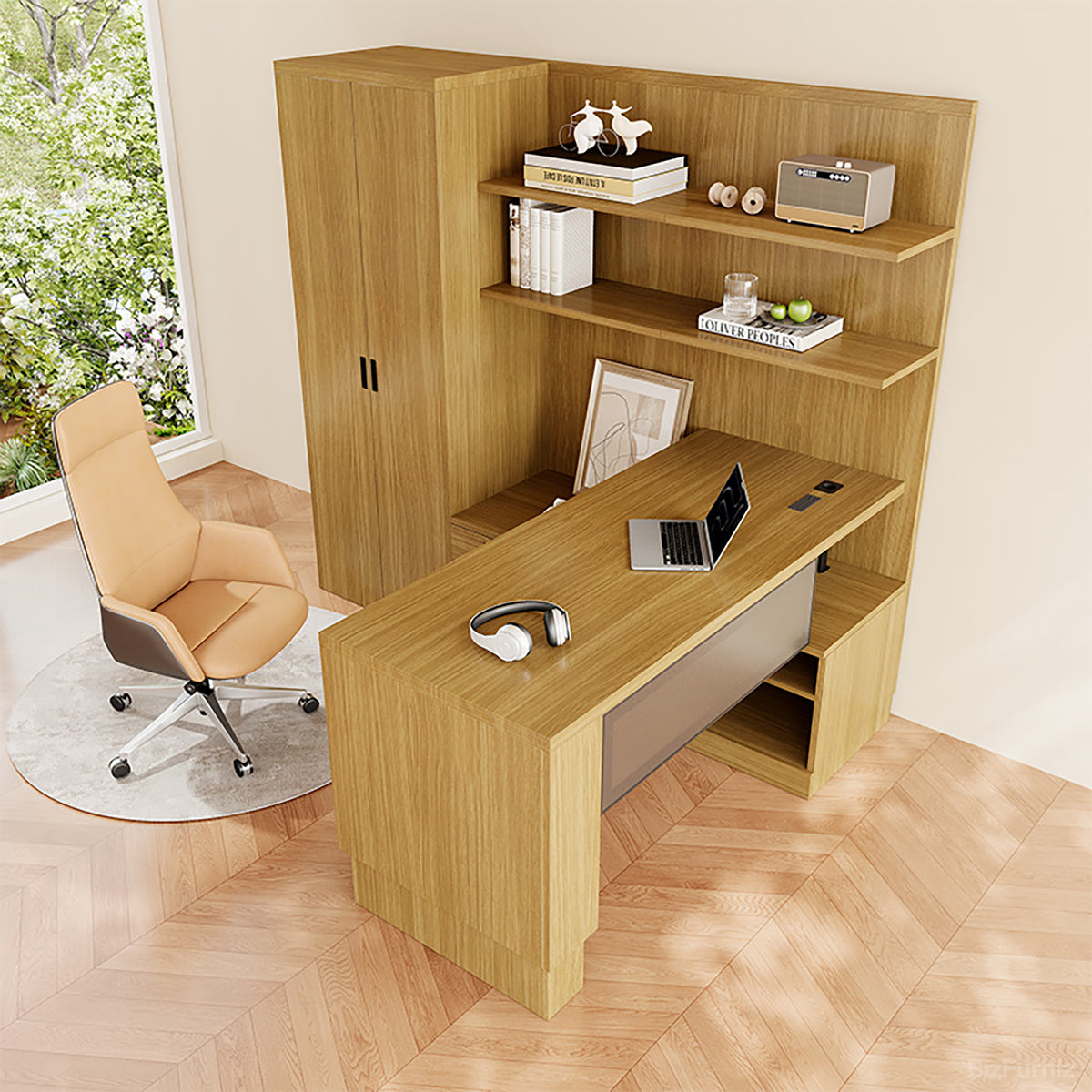 L-Shaped Executive Workstation – Integrated Wardrobe, Multi-Tier Shelving and Modular Storage product view 3
