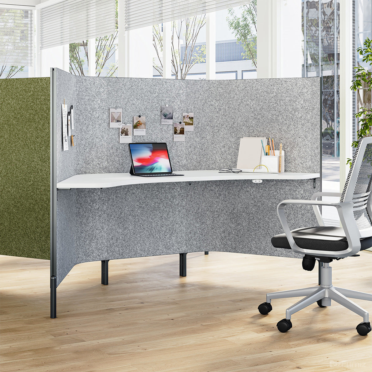 Modular Felt Office Desk with Privacy Panel, Side View