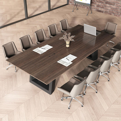 Spacious Wood Conference Desk, Overhead Top-Down View