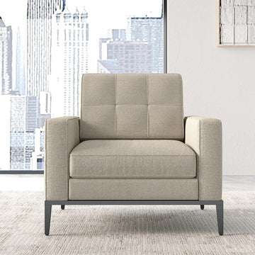 Beige Fabric Armchair with Black Metal Legs, Front View