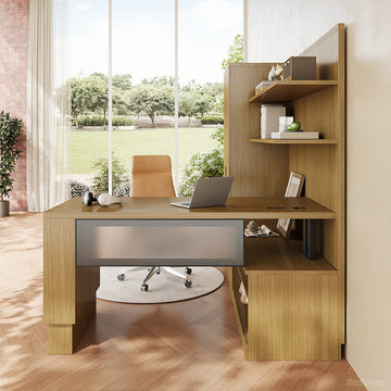 L-Shaped Executive Workstation – Integrated Wardrobe, Multi-Tier Shelving and Modular Storage for modern office workspace