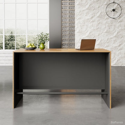 180cm(L) Contemporary Reception Desk with Durable Wood, Oval Power Hub and Professional Lobby for modern office workspace