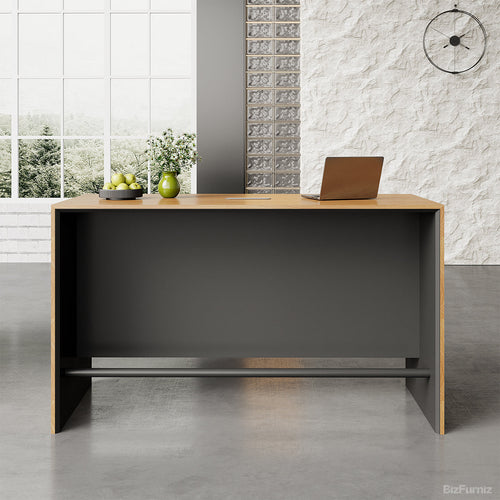 180cm(L) Contemporary Reception Desk with Durable Wood, Oval Power Hub and Professional Lobby for modern office workspace