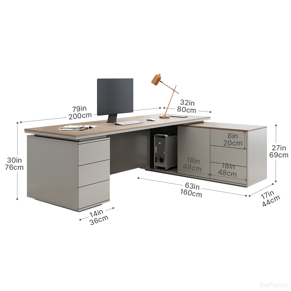 200cm Executive Desk with Integrated Side Cabinet and Power Hub product view 5