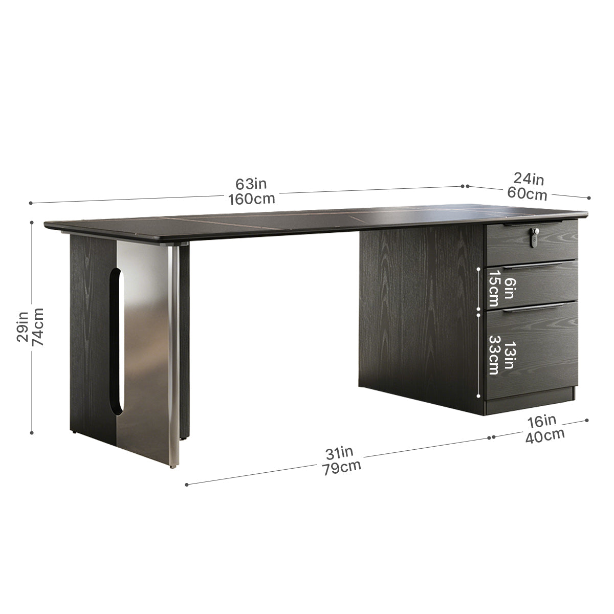 160cm Sintered Stone Office Desk with Reversible Pedestal and Lockable Drawer product view 5