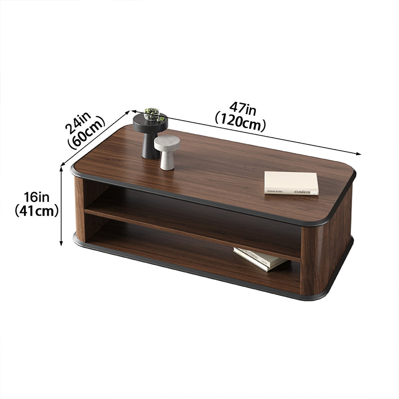 120cm Dark Walnut Coffee Table with Dual-Tier Storage Shelves for Office Reception Areas and Living Rooms product view 10