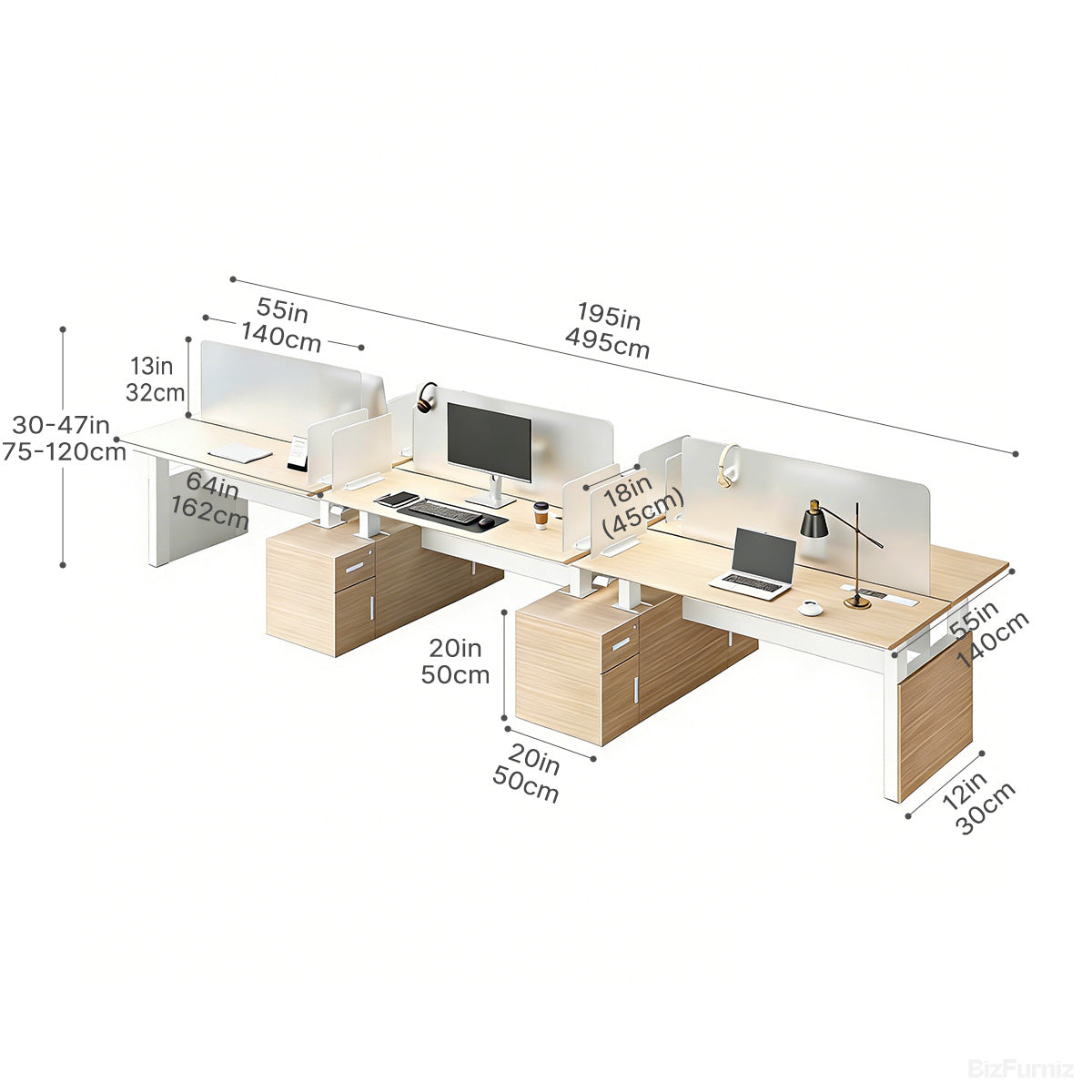6-Person Office Workstation with Adjustable Height, Cable Management and Cabinet product view 4