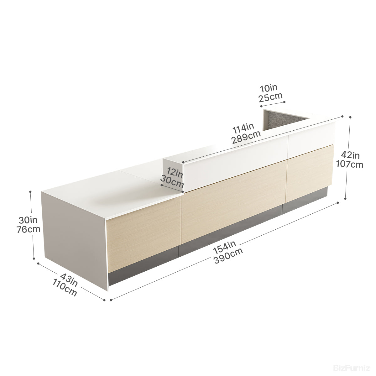 390cm(L) Professional Reception Desk with Sturdy Build and Integrated Power Hub for Modern Lobbies and Offices product view 5