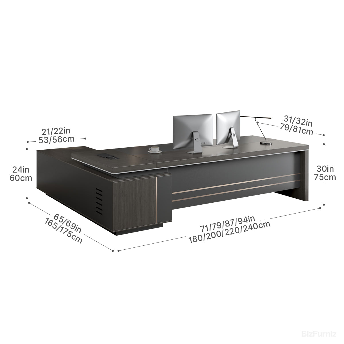 Reversible L-shaped Executive Desk with Dual USB Ports and AC Outlet product view 8