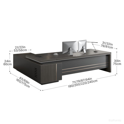 Reversible L-shaped Executive Desk with Dual USB Ports and AC Outlet product view 8