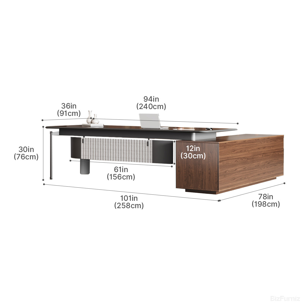 260cm Modern Executive Desk with Large Storage Side Cabinet for CEO, Manager and Executive Offices product view 8