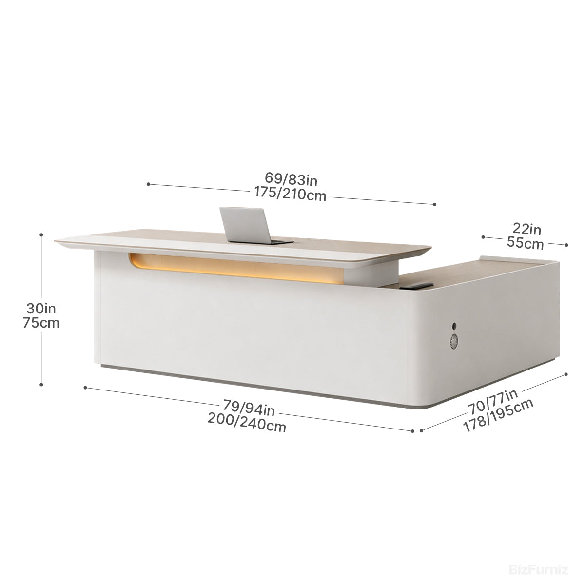 Executive Desk with Cable Management, LED Lighting and Left Return product view 8