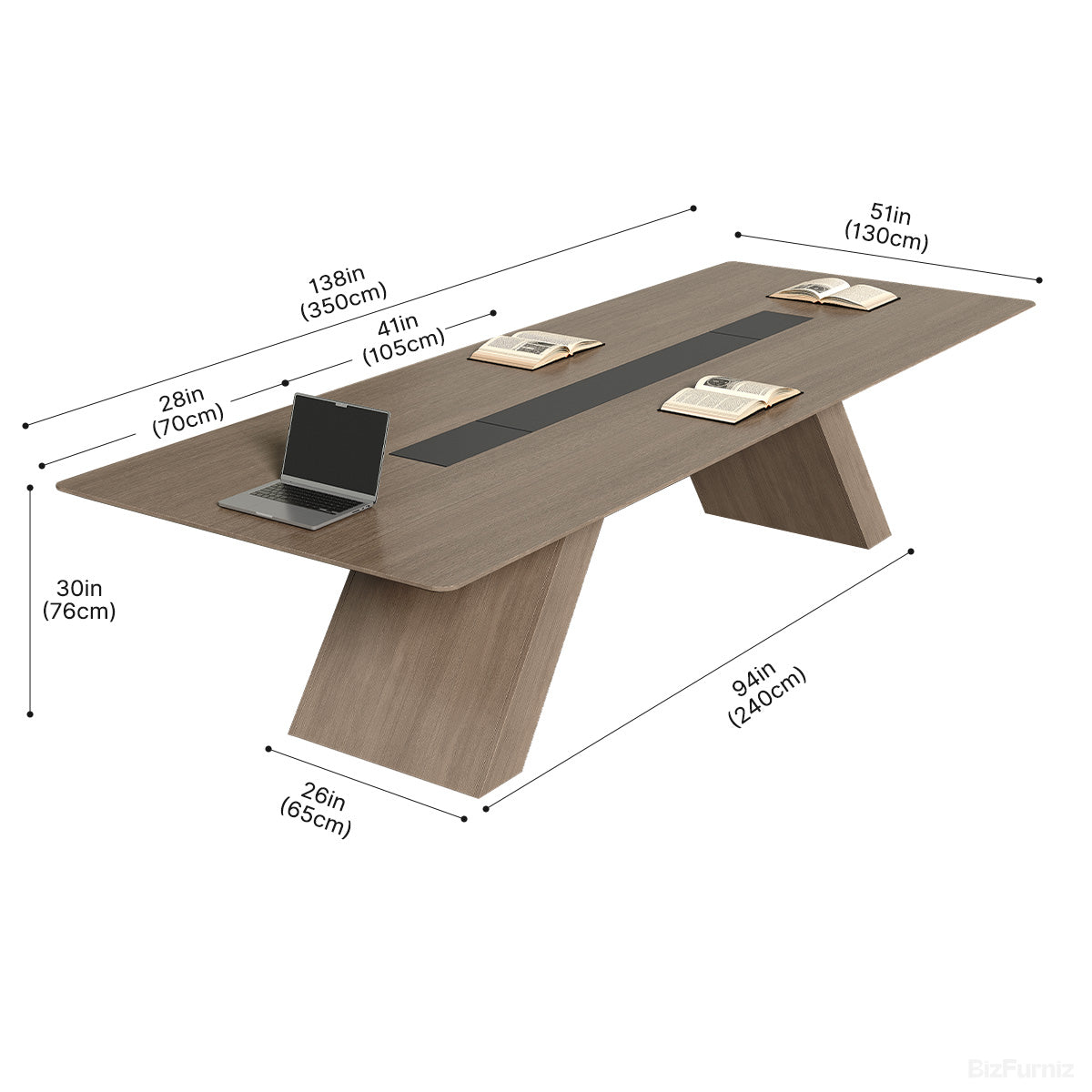 350.5cm Conference Table with Dual Power Hub and Thickened Desktop for 10-14 People product photo 2