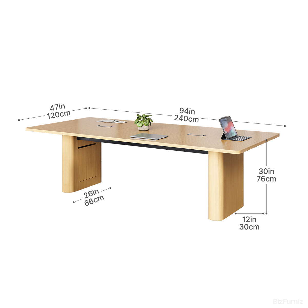 240cm Rectangular Conference Table for 6-8 People with Cable Management for Meetings and Training product view 7