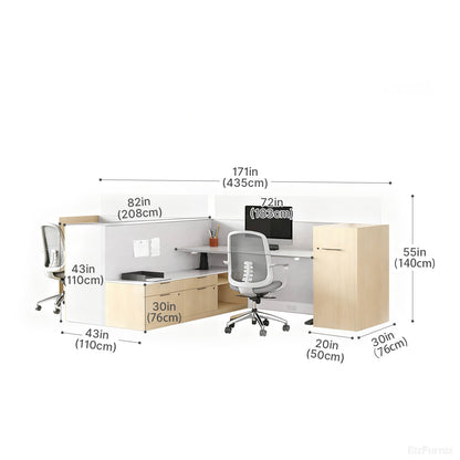435cm Sit Stand Desk, L-shaped Office Workstation for Two with Partition Boards and Storage Cabinet product view 10