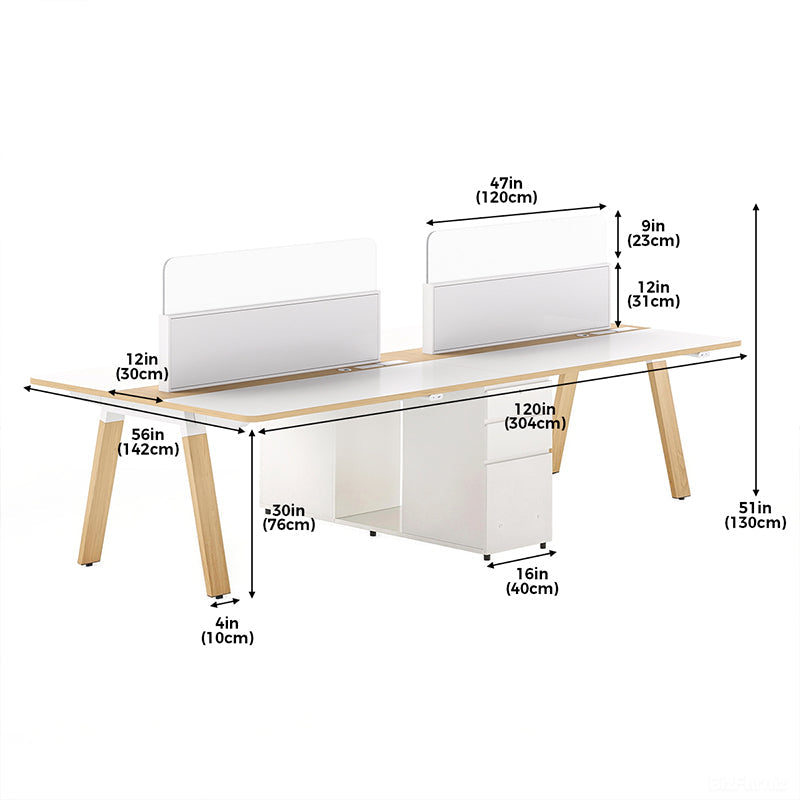Dual-Station Modular Office Desk with Integrated Storage and White Privacy Screens product view 10