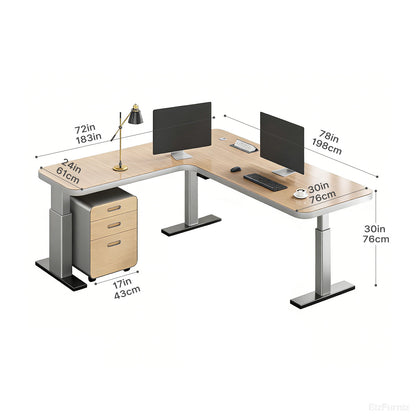 200cm(L)-shaped Sit-Stand Office Desk with Built-in Power Hub and Under-desk Cabinet product view 4