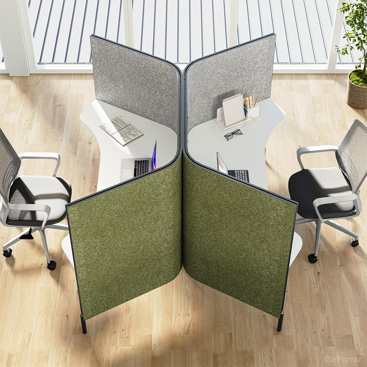 2-Person Felt Divider Office Workstation, Overhead View
