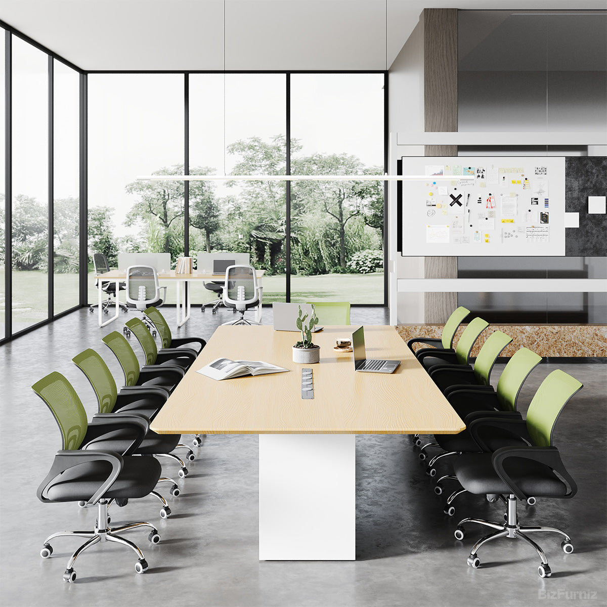 Large Light Wood Conference Table, Symmetric Front View