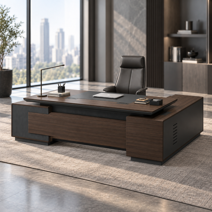 Modern Executive Desk With Side Cabinet And Power Outlet