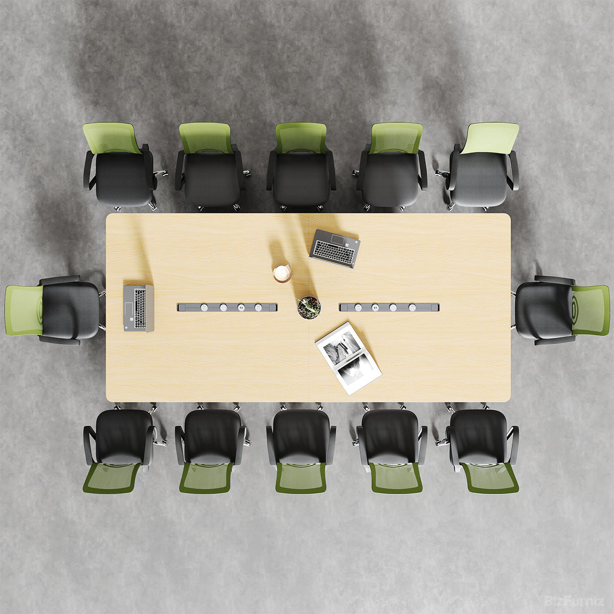 Rectangular Office Meeting Table, Top-Down Overhead View