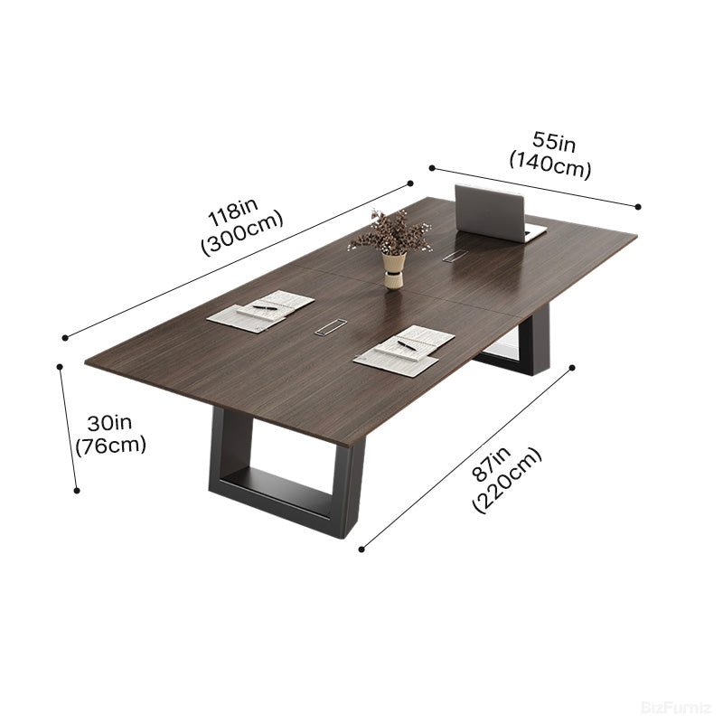 Long Wood Conference Table with Measurement Dimensions