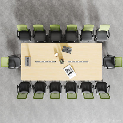 Spacious Light Wood Conference Desk, Full Overhead Shot